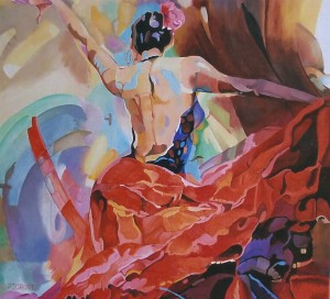 Flamenco III, afmeting 70 x 70 cm (LxH)