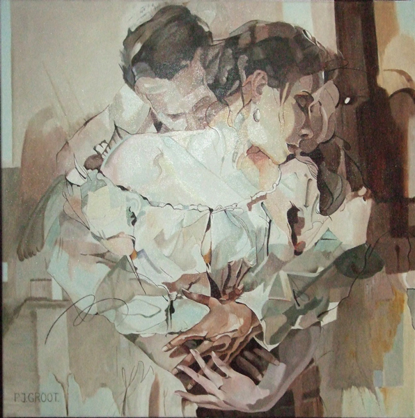 Hold me close, schilderij Pe Groot, afmeting 60 x 60 cm (b x h)