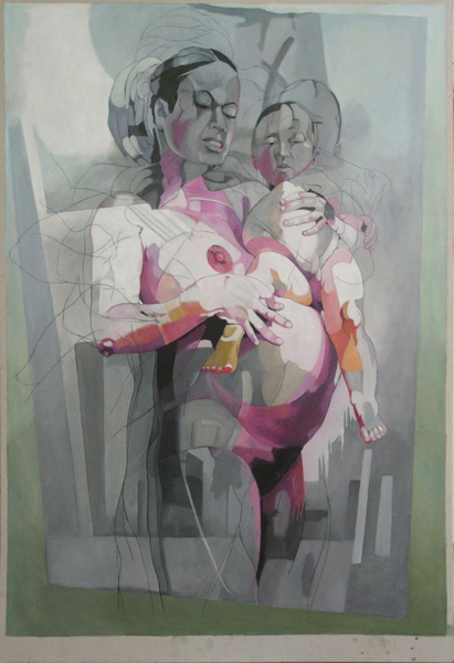 Moeder 1, schilderij Pe Groot, afmeting 80 x 110 cm (b x h)